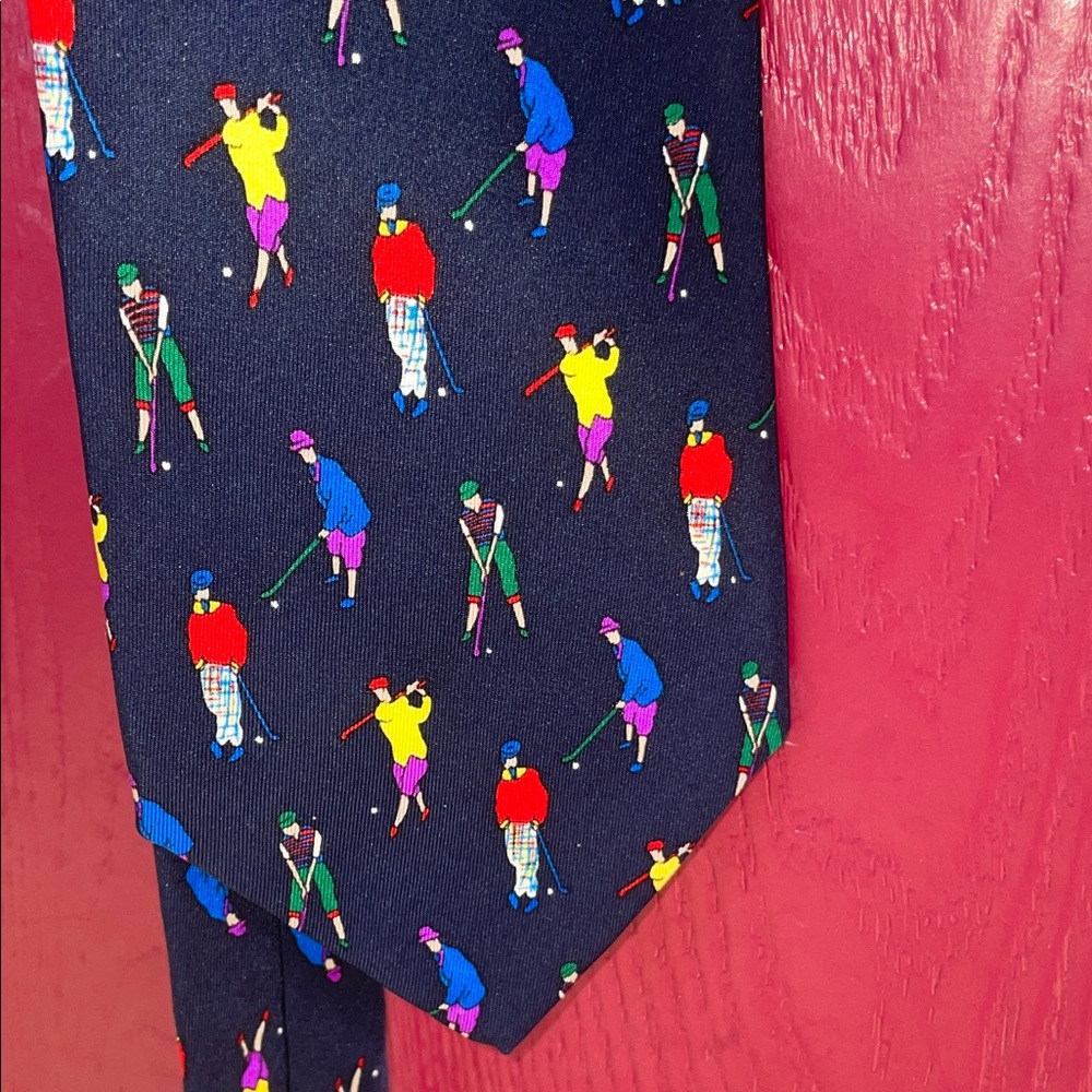 Classic Alynn Navy Golf Player Pattern Tie - Men Accessories 1993